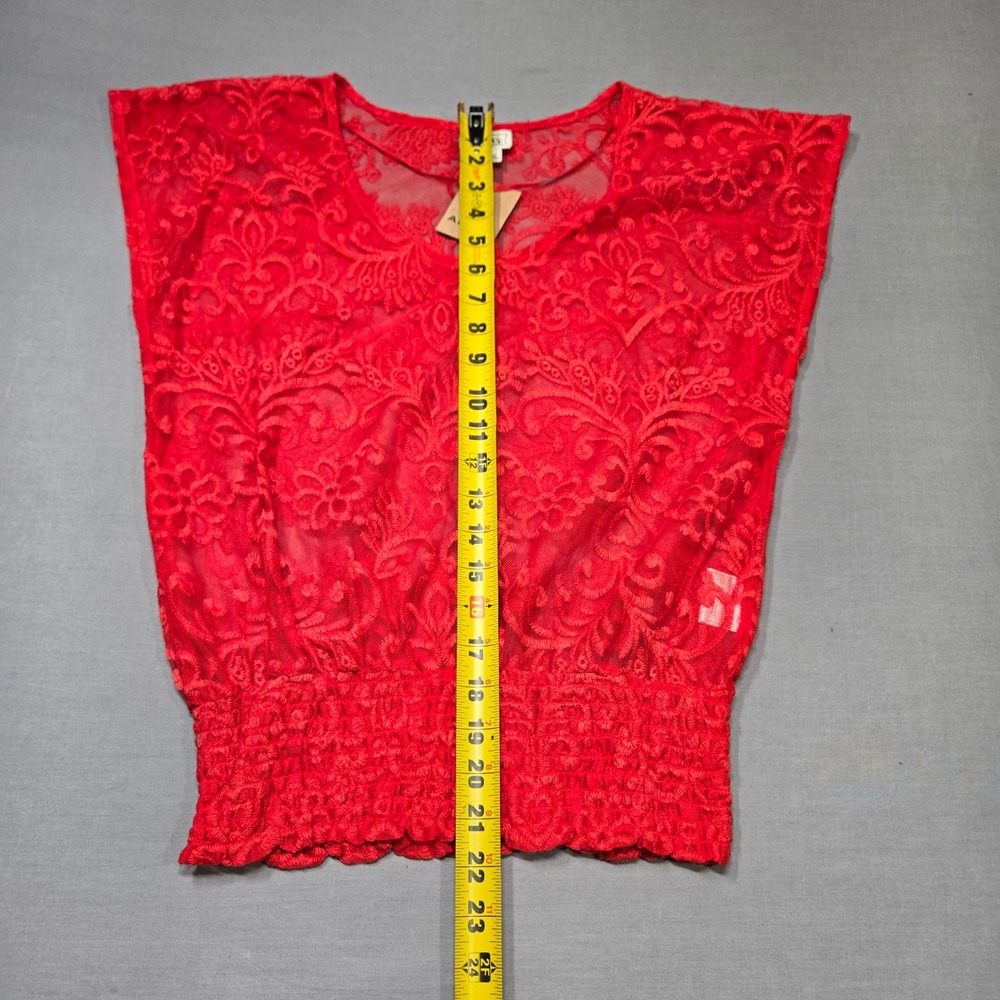 NWT Womens Whimsigoth Vampire Lace Size S Red Romantic Sheer Smocked Waist Top - Picture 8 of 8